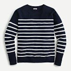 J.Crew Striped Cashmere Boyfriend Crewneck Sweater Navy Snow Small EUC